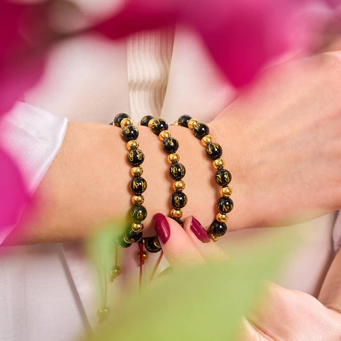 Amulette tibétaine | Bracelet Mantra Mini Obsidienne